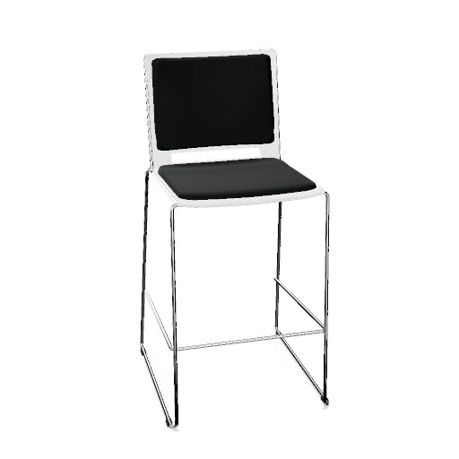 Hi Pep! Kruk (Framekleur : Chroom (2) | Kunststof kleur : 5 Wit | Stoffering : Opdekstoffering zitting en rug | Stofsoort : 29 Advantage Zwart (prijsgroep 1) | Stofkleur : 01 Zwart (AD055))